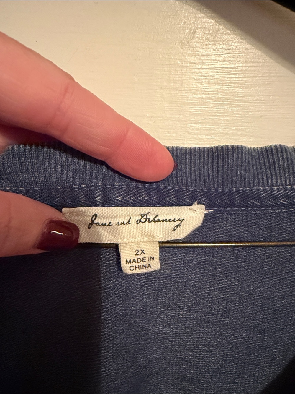 Jane and Delancey Washed Blue V-Neck Short Sleeve Tee with Button Tab Sleeves - Picture 3 of 5